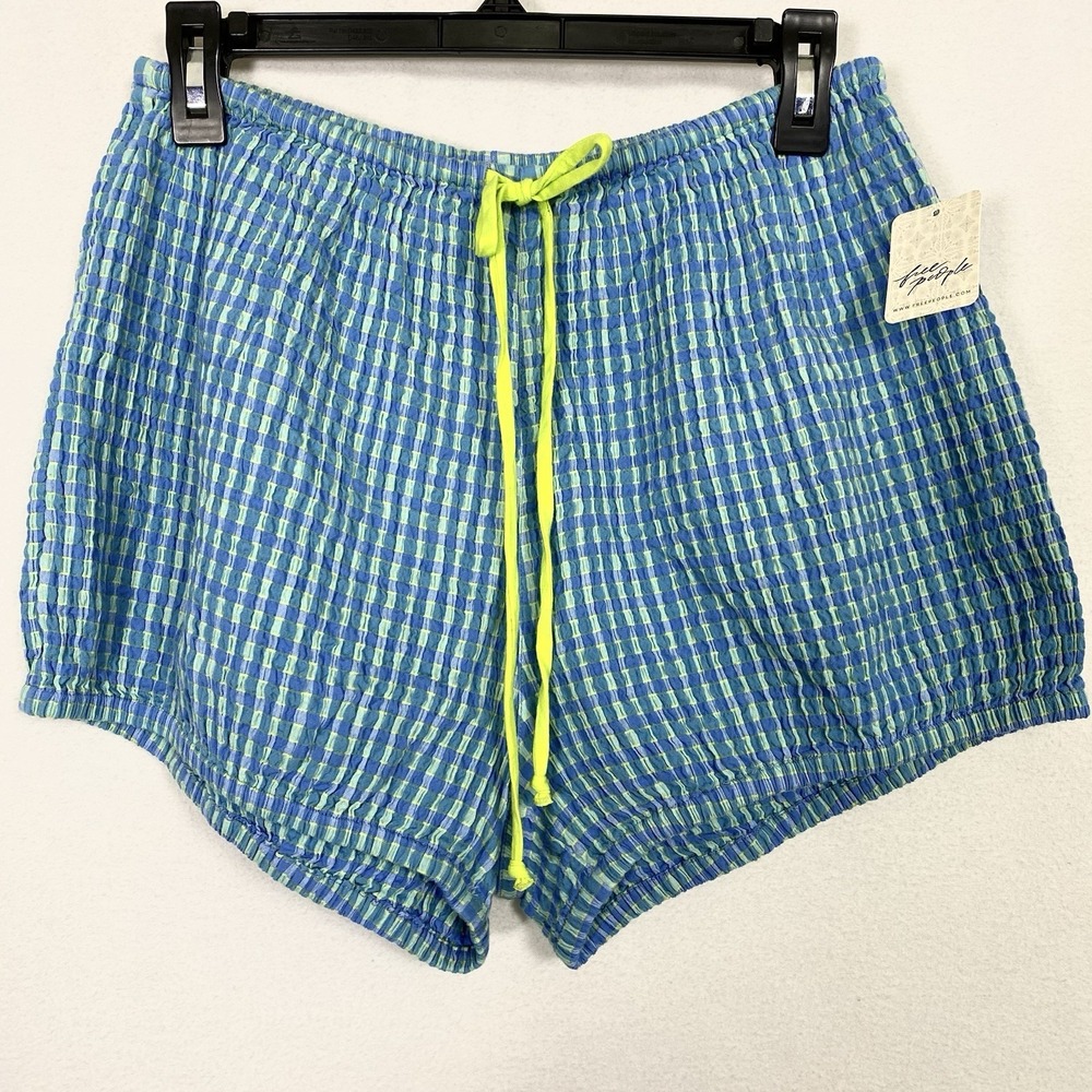 Free People Xs Cotton Shorts Plaid Bloomer Coastal Beach Mini Blue NWT Lounge